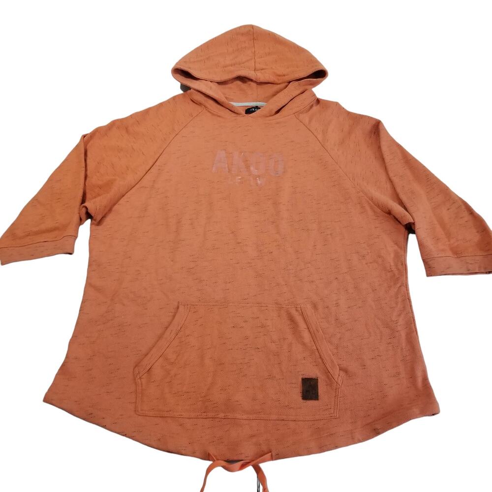 AKOO Hoodie Mens XXL Orange Short Sleeve Pullover Logo Drawstring Hem Streetwear